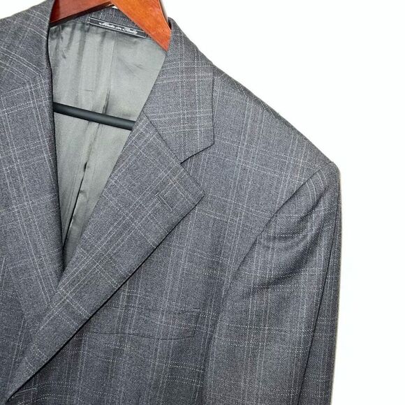 Ermenegildo Zegna Men’s Suit Jacket Blazer 42L Gray Plaid Three Button Wool Ital - Picture 3 of 5